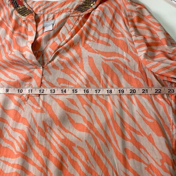 Chicos Pink zebra stripe beaded neck & Sleeve tunic top shirt 2 L - Picture 10 of 11